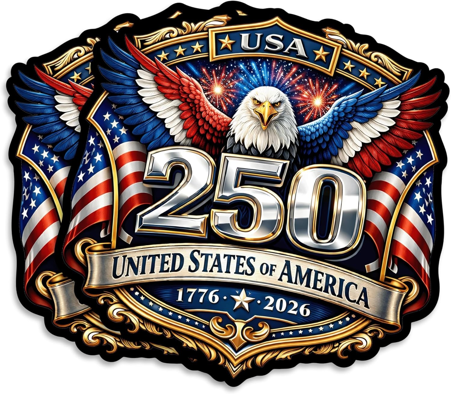 Durable 250 Anniversary Vinyl Stickers – American Flag 2-Pack for Laptops