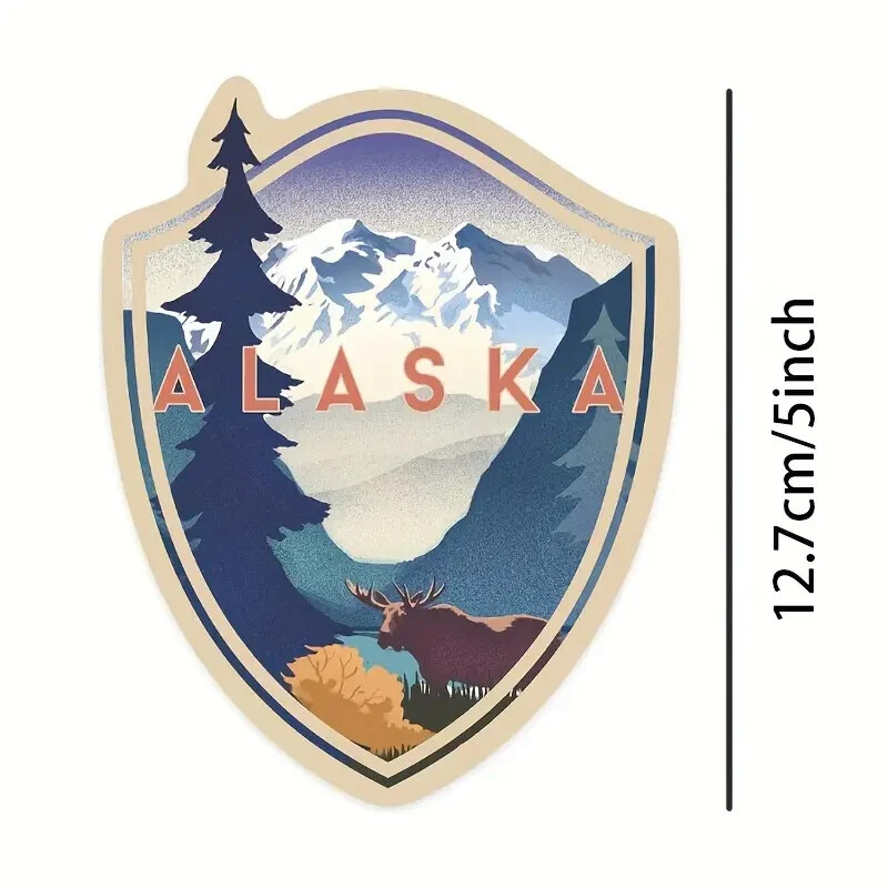 Alaska Vinyl Decal – Beautiful Mountain Scenery and Moose – 5" -New