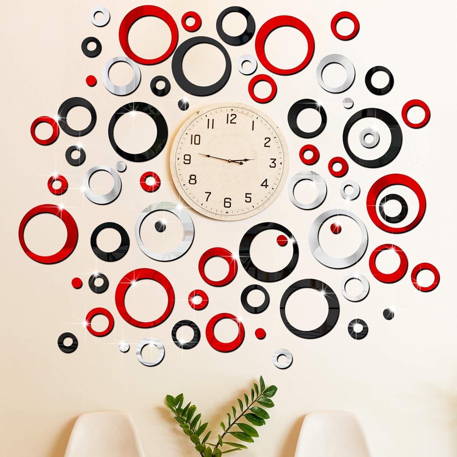 Outus 72 Pieces Wall Stickers Decor Acrylic Circle Mirror Clear,silver