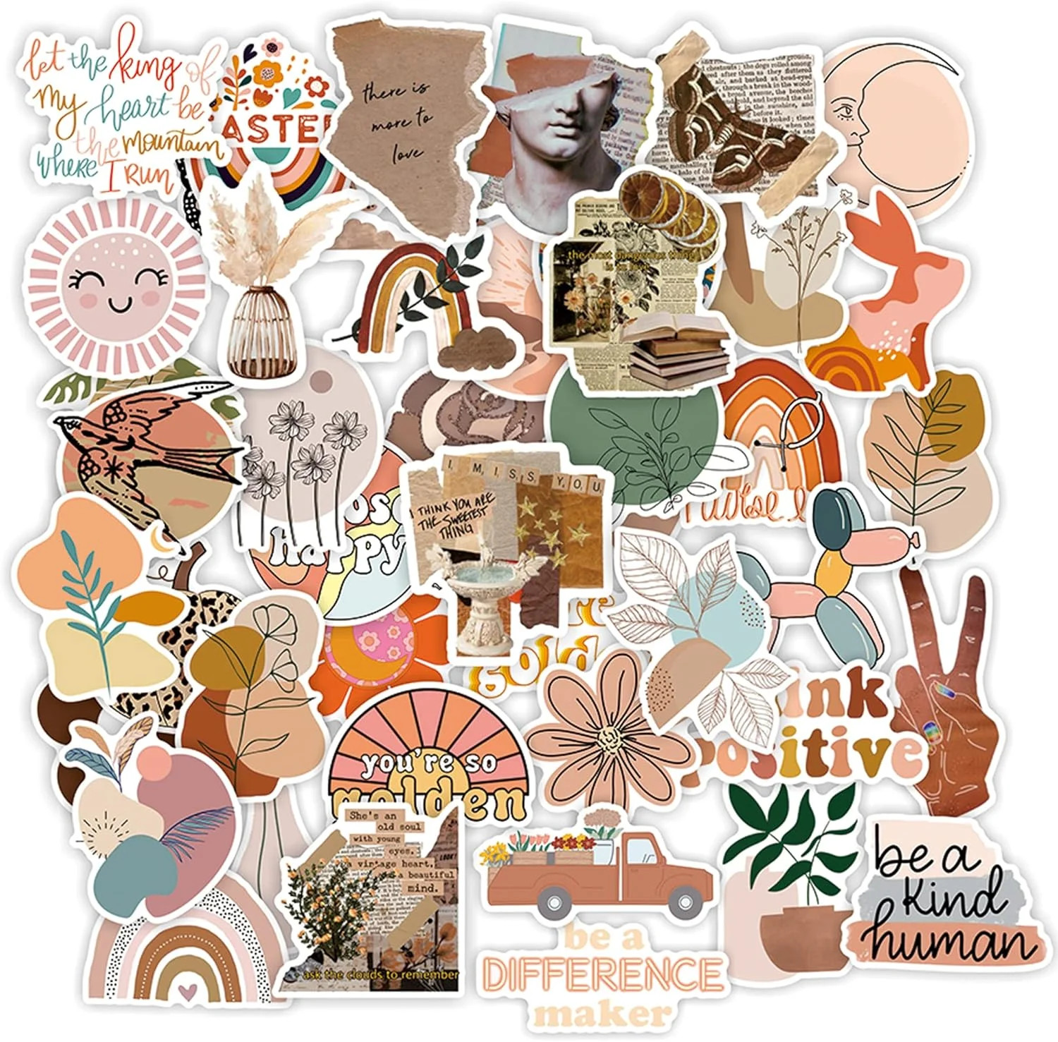 CAKOLINK Vintage Aesthetic Stickers 50 Pcs, Vinyl Waterproof Stickers for Water