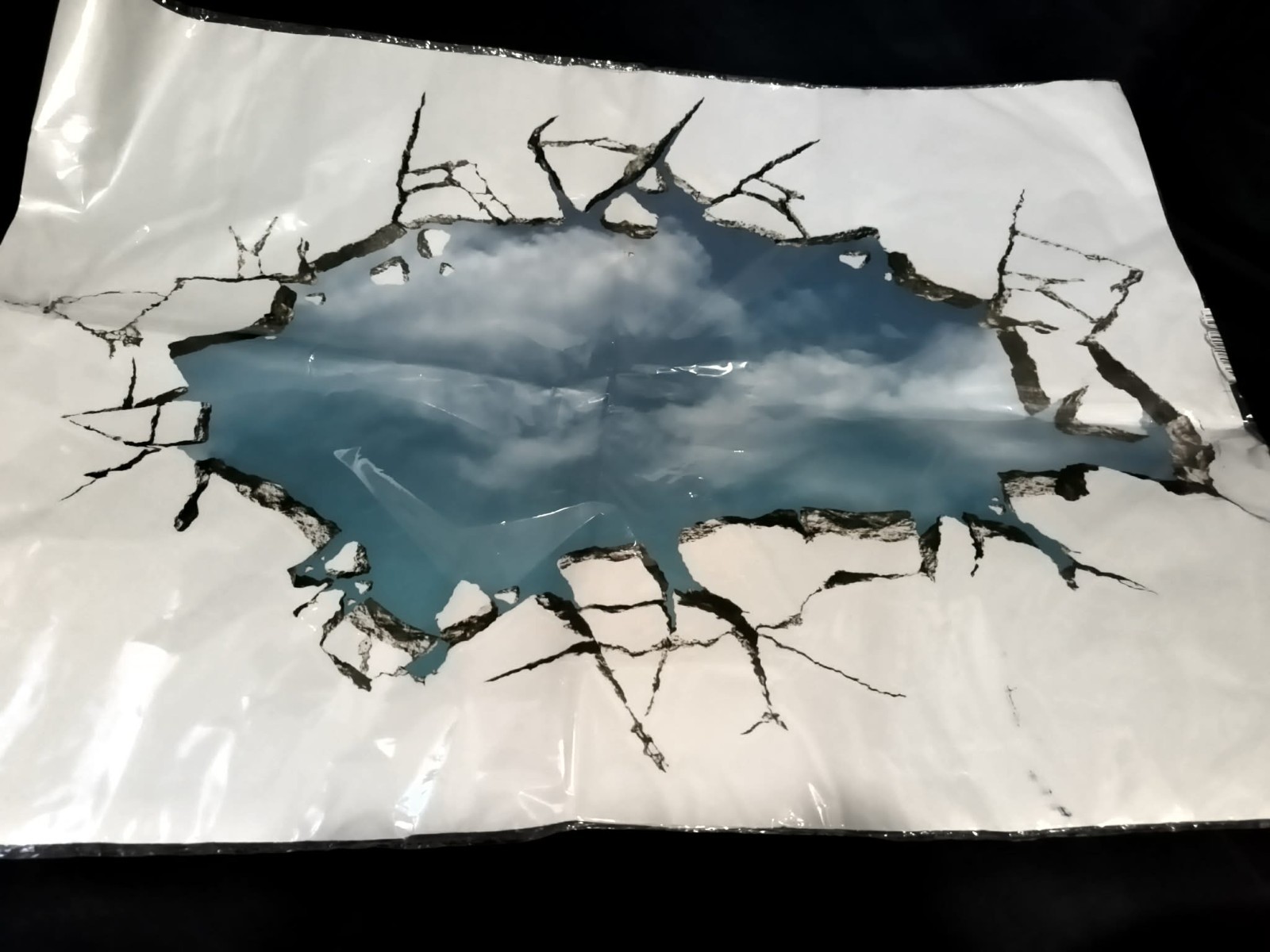 3D Cracked Wall Vinyl Decal Sticker Blue Sky Illusion Large Wall Art