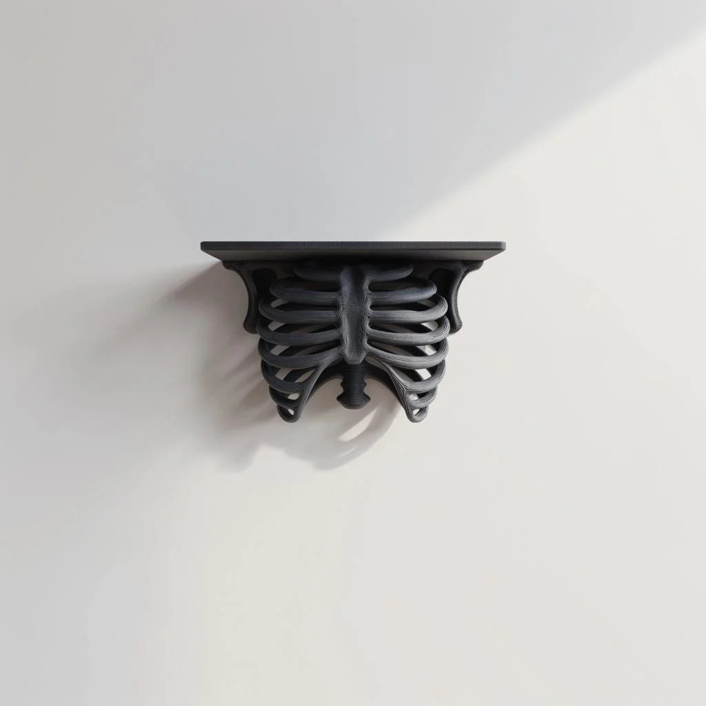 3D Printed Ribcage Wall Shelf | Gothic Spine Console Ledge | Dark Anatomical