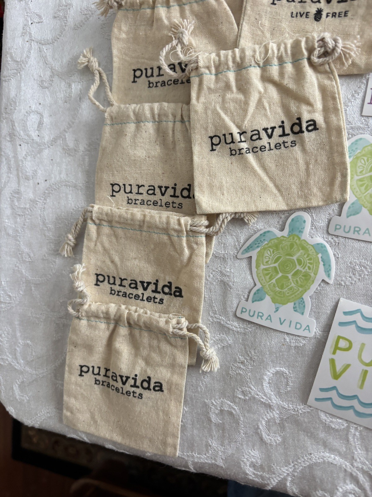 Pura Vida Sticker Lot Of 20 Logo Beach Island Themed and 9 bags and box