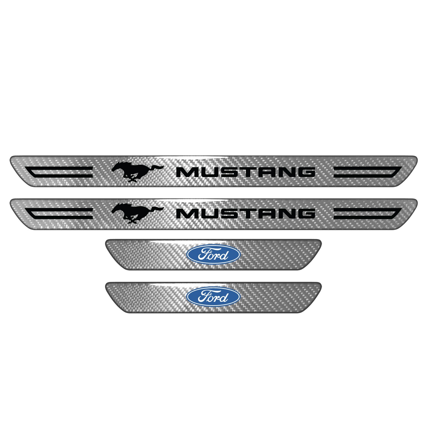 Ford Mustang Silver Carbon Fiber Universal Door Sill Protector Kick Plates
