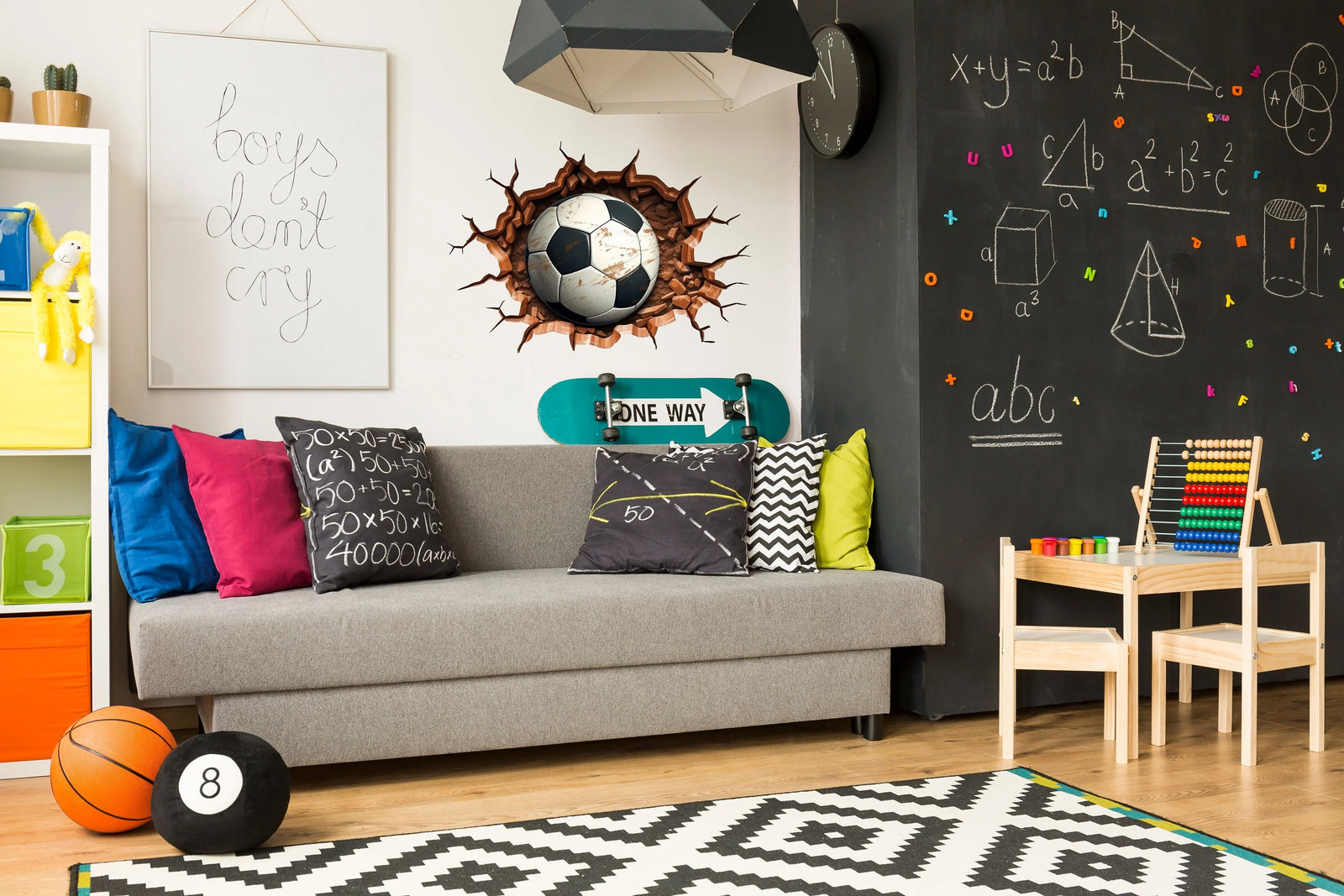 3D Football Wall Decal – Boys Room Breakthrough Sticker – Sporty Soccer Art –