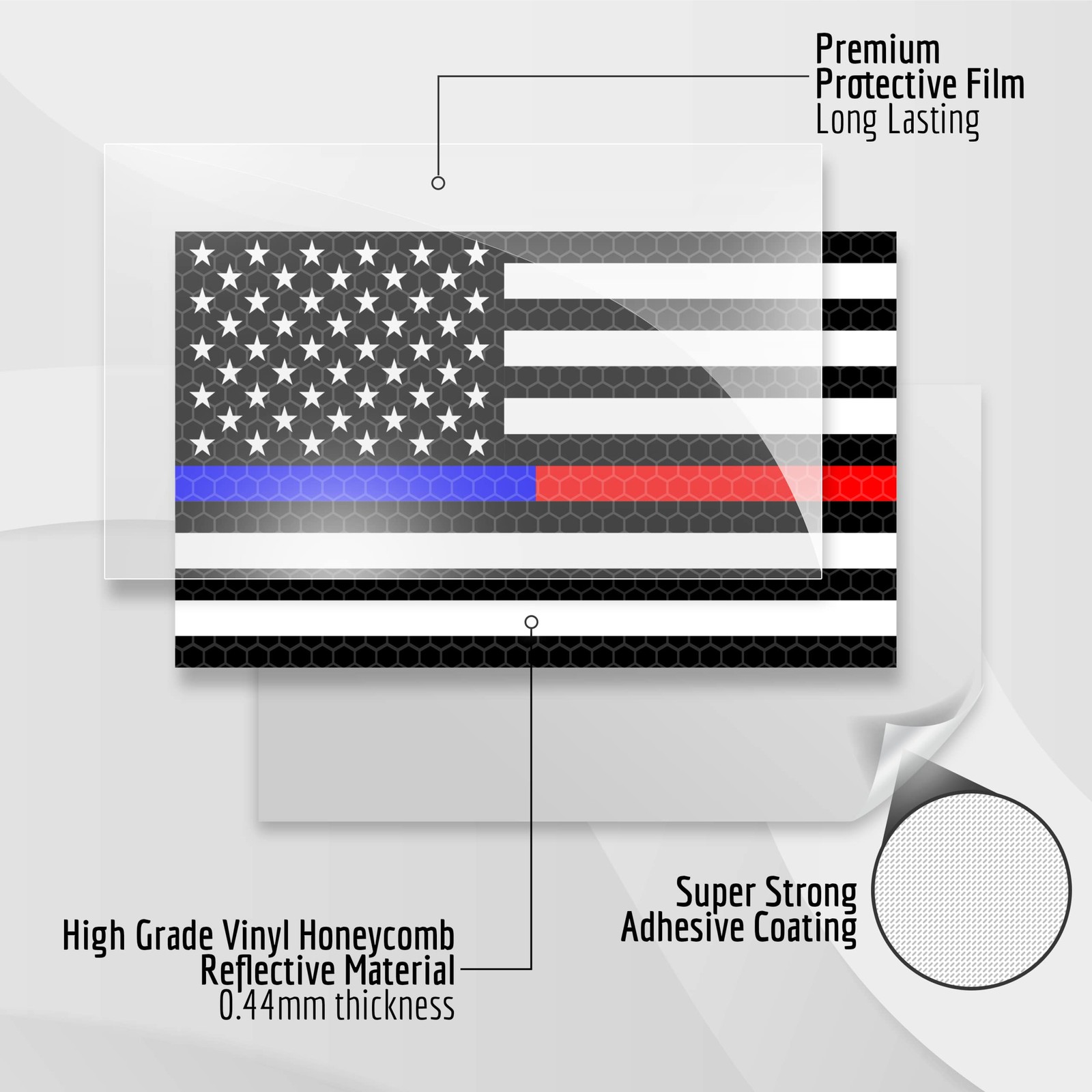 3PC Reflective Red and Blue Line Decal – 5×3 Inches – USA Thin Blue Red Line …