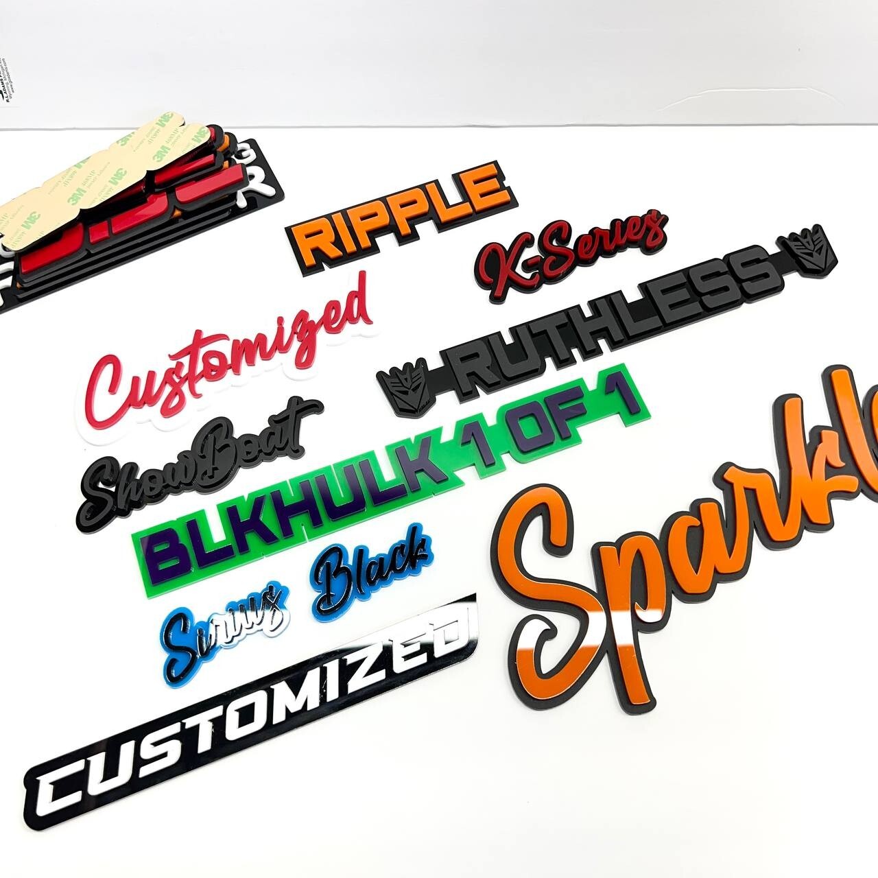 Customized Car Acrylic Emblem Badge MULTI COLOR Custom Text Names