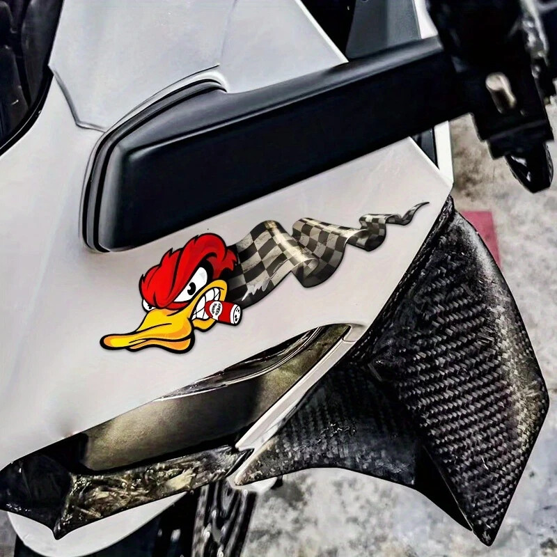 Angry Duck Cigar & Racing flag Decal Waterproof Vinyl Sticker 7"