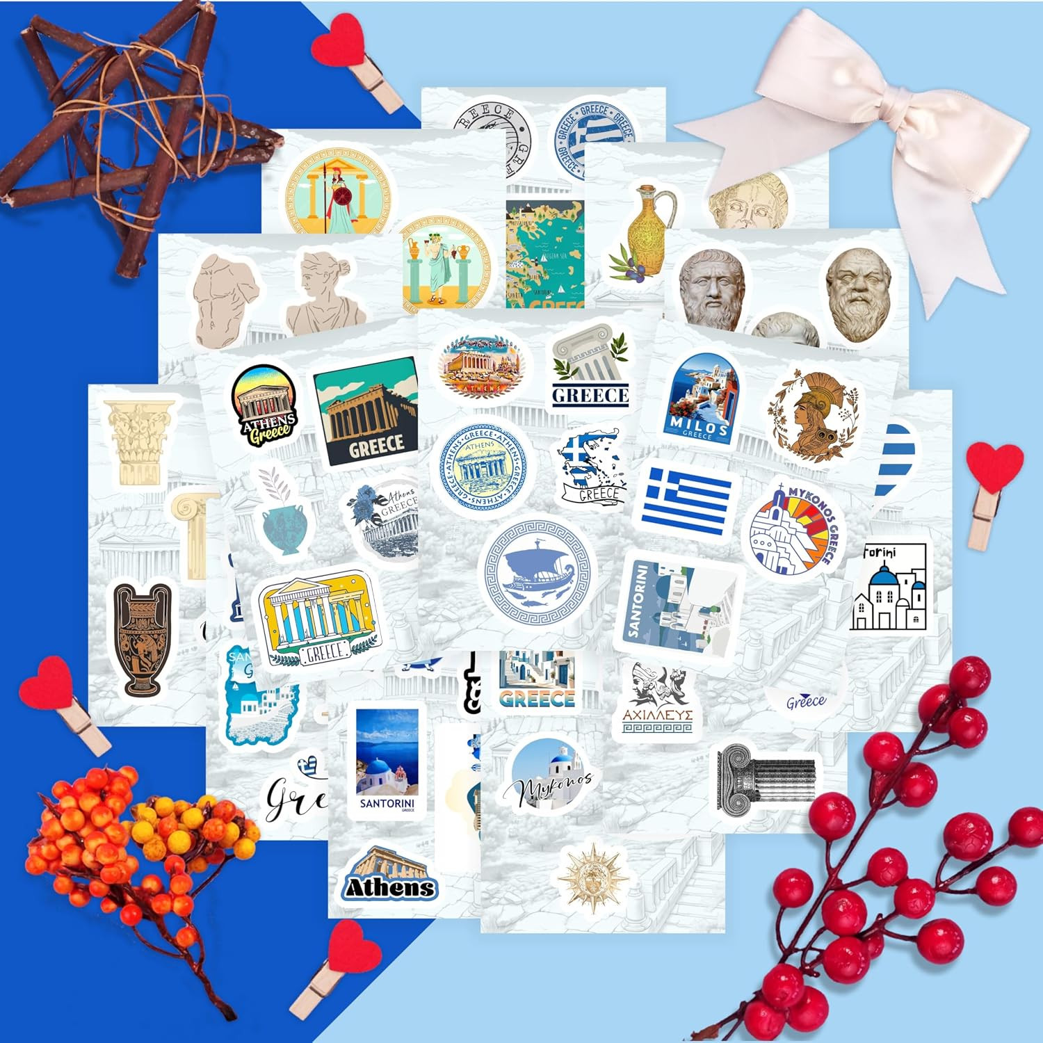 Greece Stickers for Water Bottle and Laptop – Greece Decorations and Party Favor
