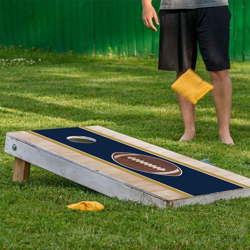 Navy Blue and Gold Notre Dame, Indiana Football Tailgating Cornhole Wrap Sticker
