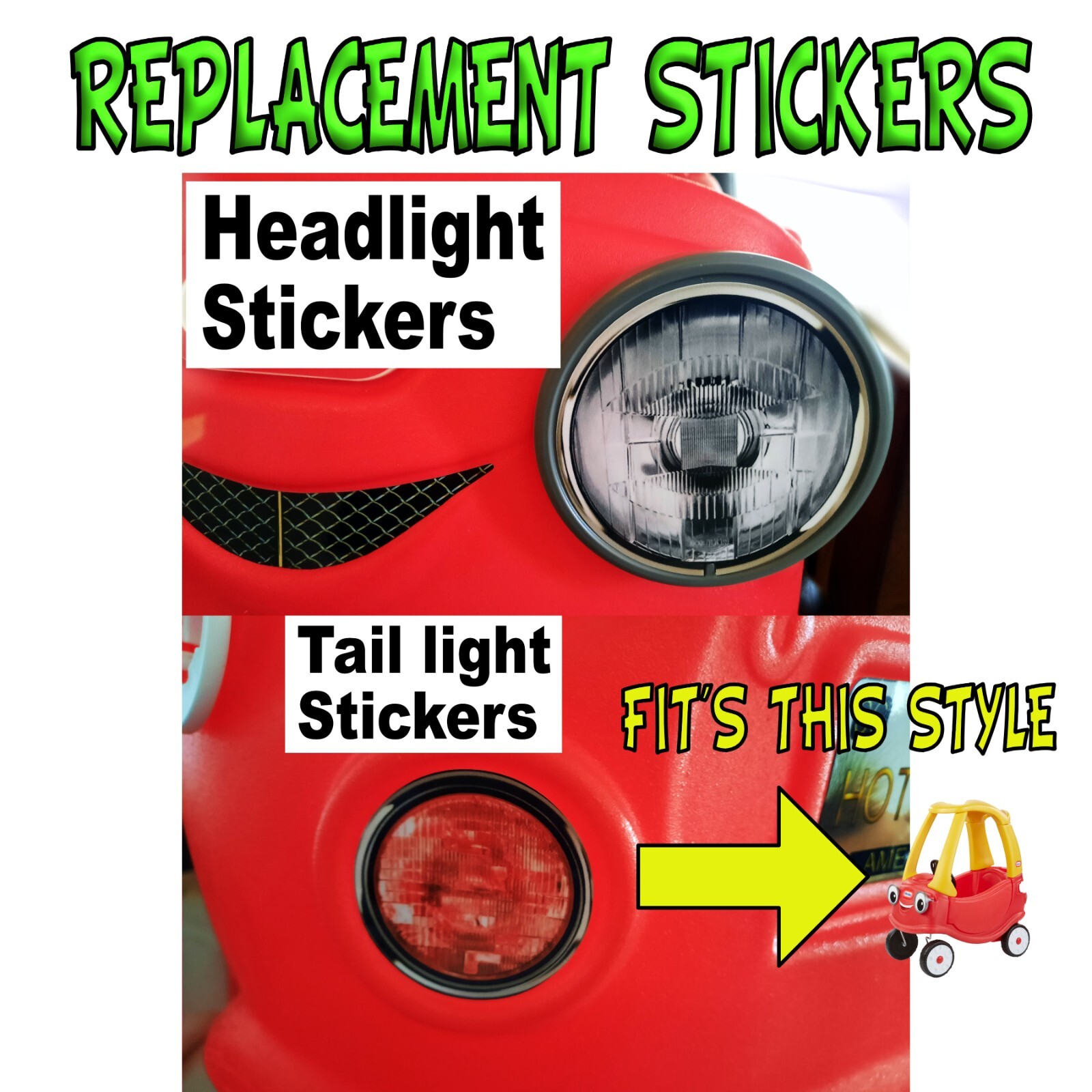 Headlight and Tail Light Replacement Sticker Kit Fits little tikes Cozy Coupe