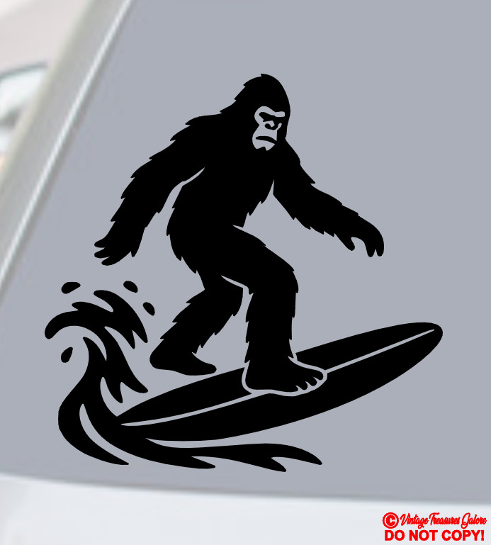 BIGFOOT SURFING SASQUATCH VINYL DECAL STICKER CAR WINDOW BUMPER RIDING SURFBOARD