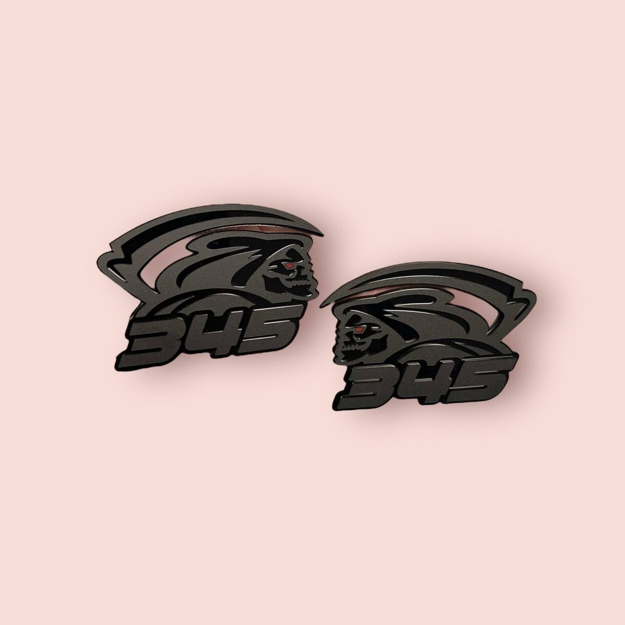 Red Eye Reaper 345 Car Truck Emblem Badge Matte Black on Black Custom Pack of 2