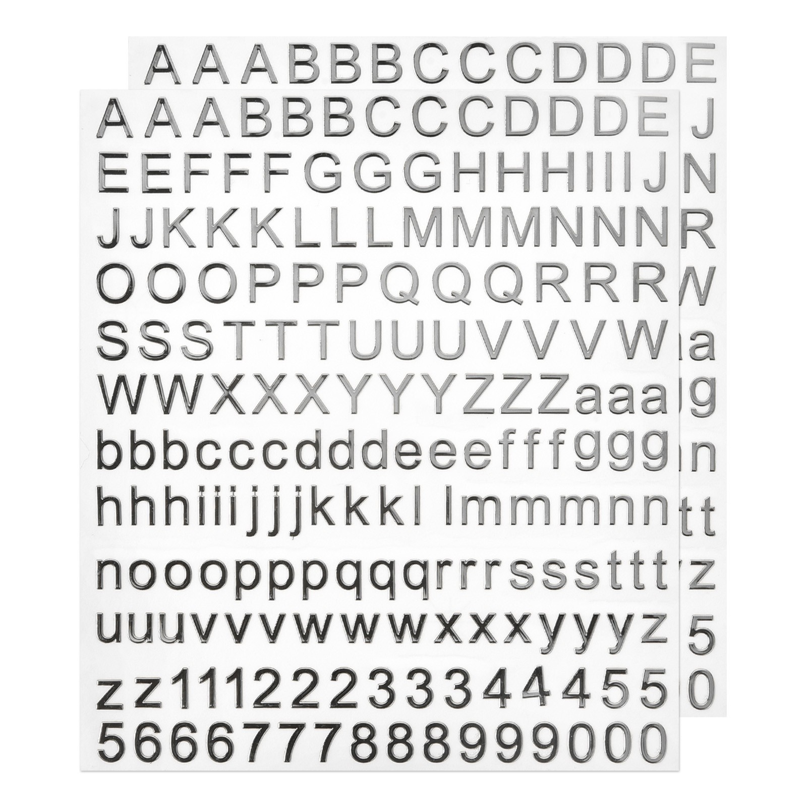 2 Sheet Alphabet Letters Number Stickers Foil Glitter Self Adhesive Silver