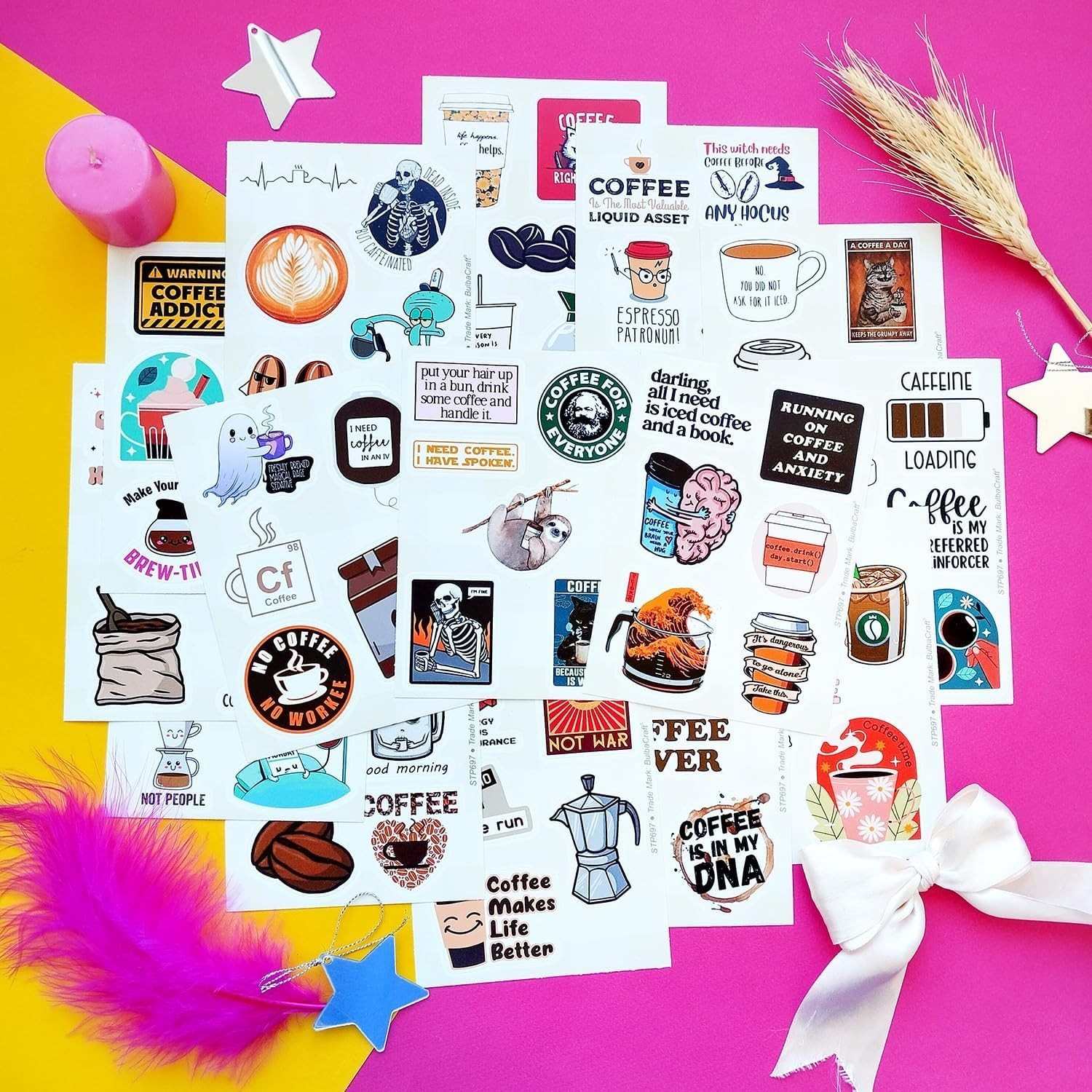 100Pcs Waterproof Funny Coffee Stickers – Ideal for Scrapbooking & Party Decor