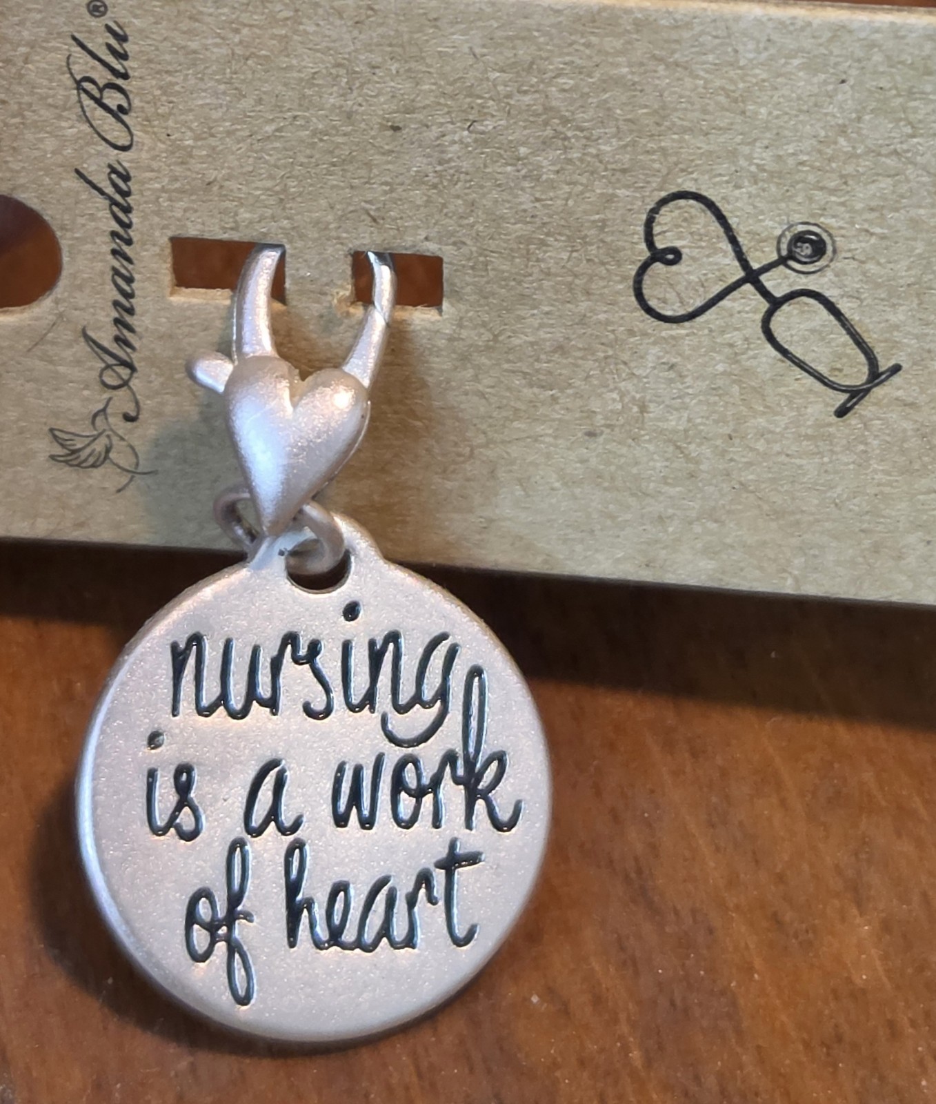 NEW Amanda Blu STETHOSCOPE Charm NURSING IS A WORK OF HEART Silver Tone