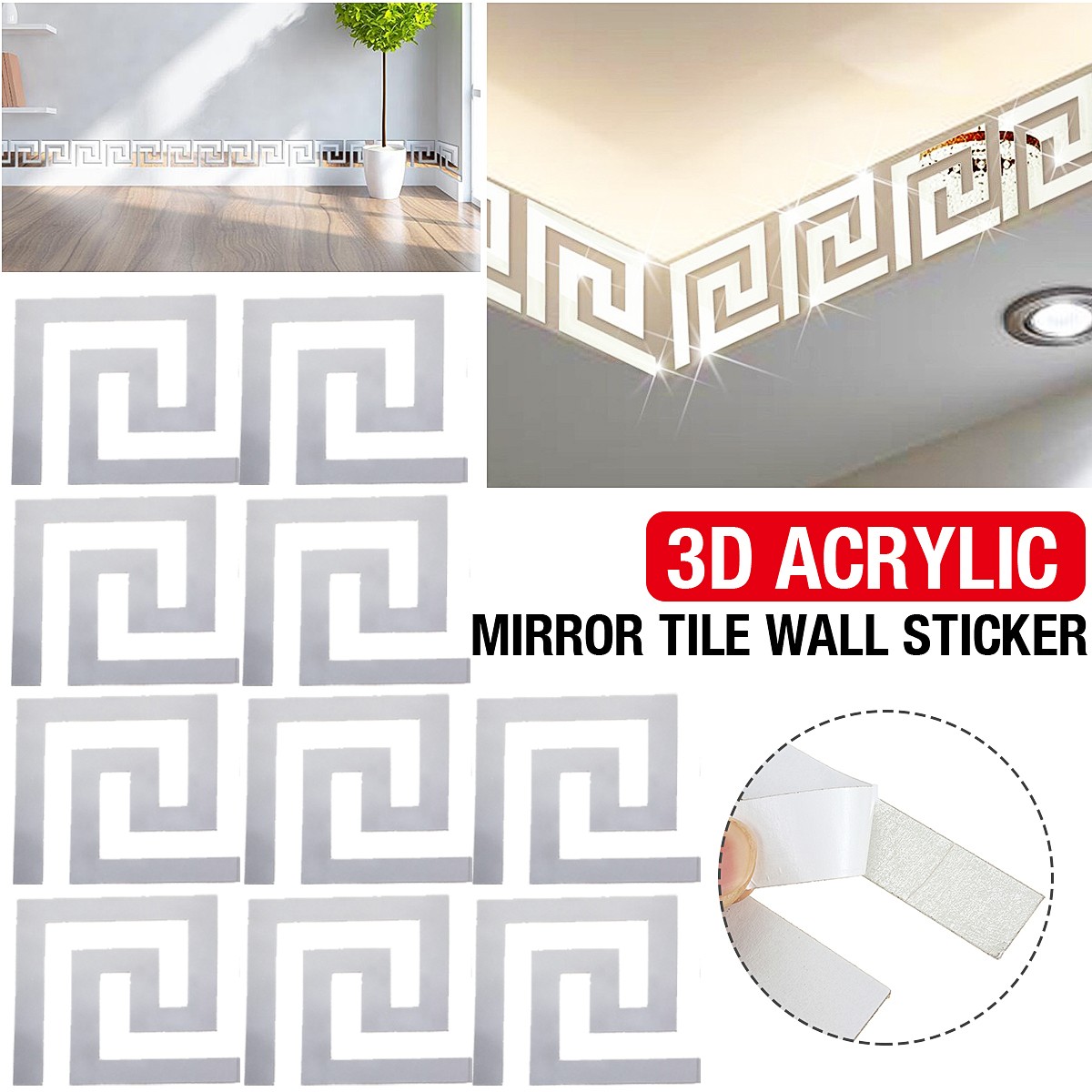 10-30PCS 3D Acrylic DIY Mirror Tile Wall Sticker Removable Decal Art Mural Decor