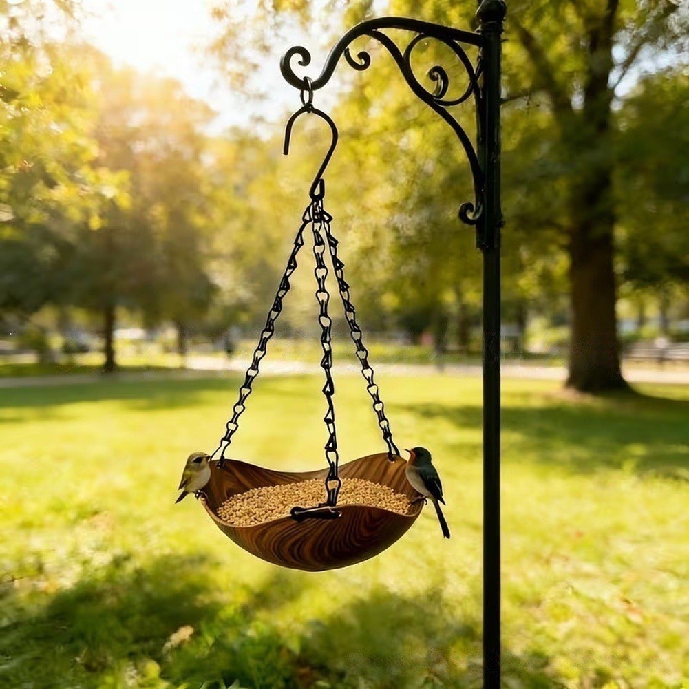 Garden Bird Bath with Solar Fountain and Feeding Area Designed for Hanging Use