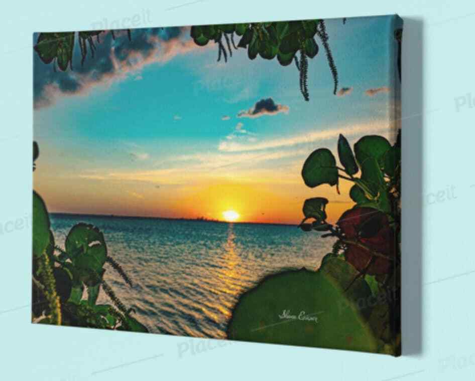 Premium canvas mounted ruskin florida -tiki bar beach bar sunset beach print