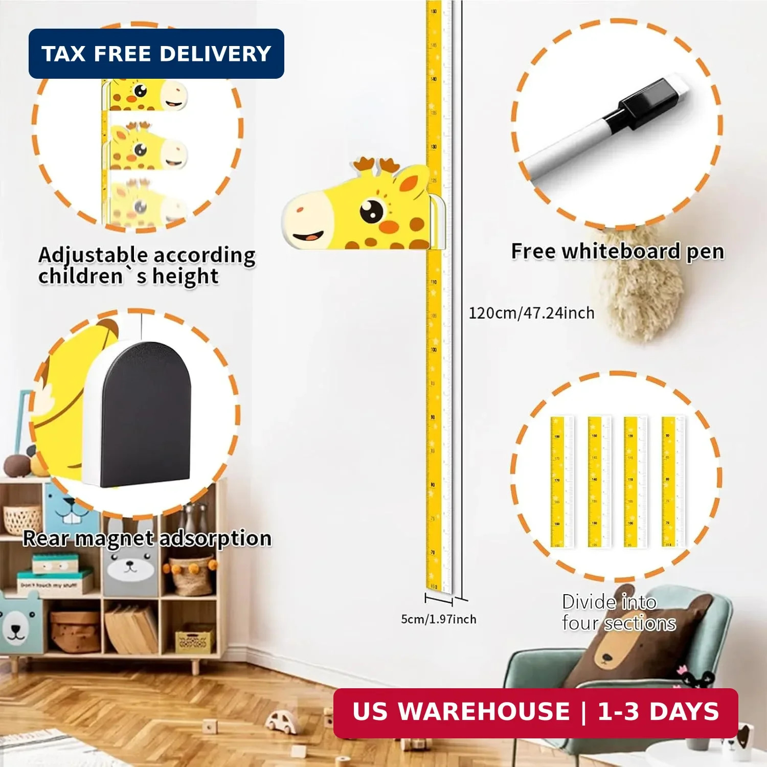 Kids Growth Chart Height Measure Wall Decal Animal Alphabet Stickers Giraffe Des