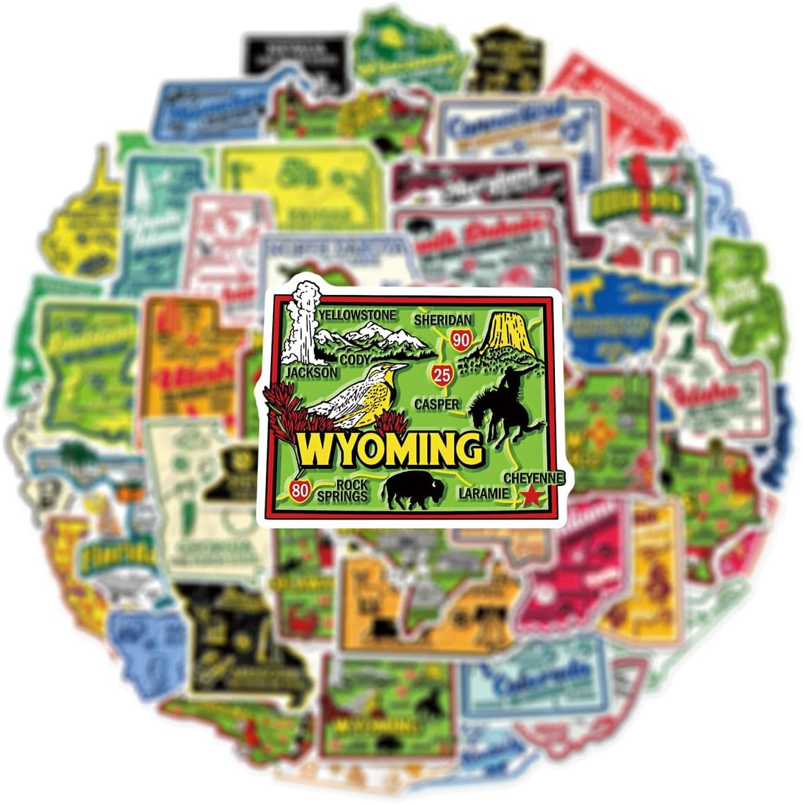 50Pcs United States Map Stickers – Waterproof Vinyl Removable No Residue Sticker