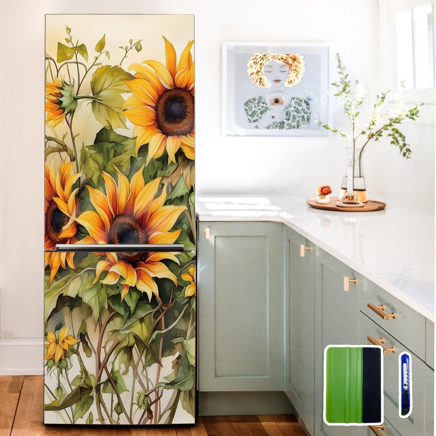 Vintage Self-Adhesive Fridge Door Mural with Tools for Kitchen, 11.25" x64.17…