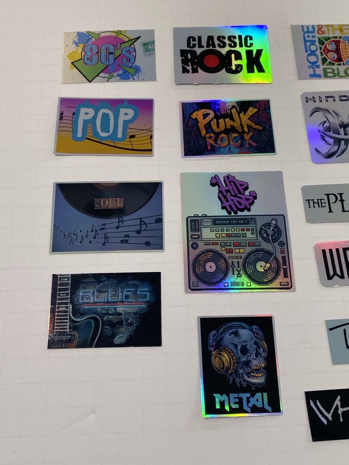 20 Classic Rock Stickers etc w/ Music Genre Stickers Waterproof HOLOGRAPHIC