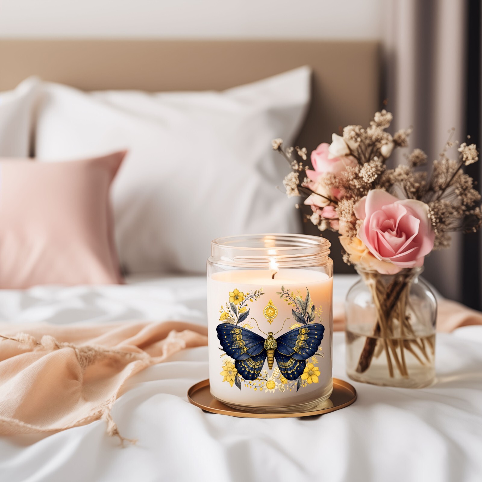 Navy Blue and Yellow Butterfly UV DTF Transparent Sticker / Decal