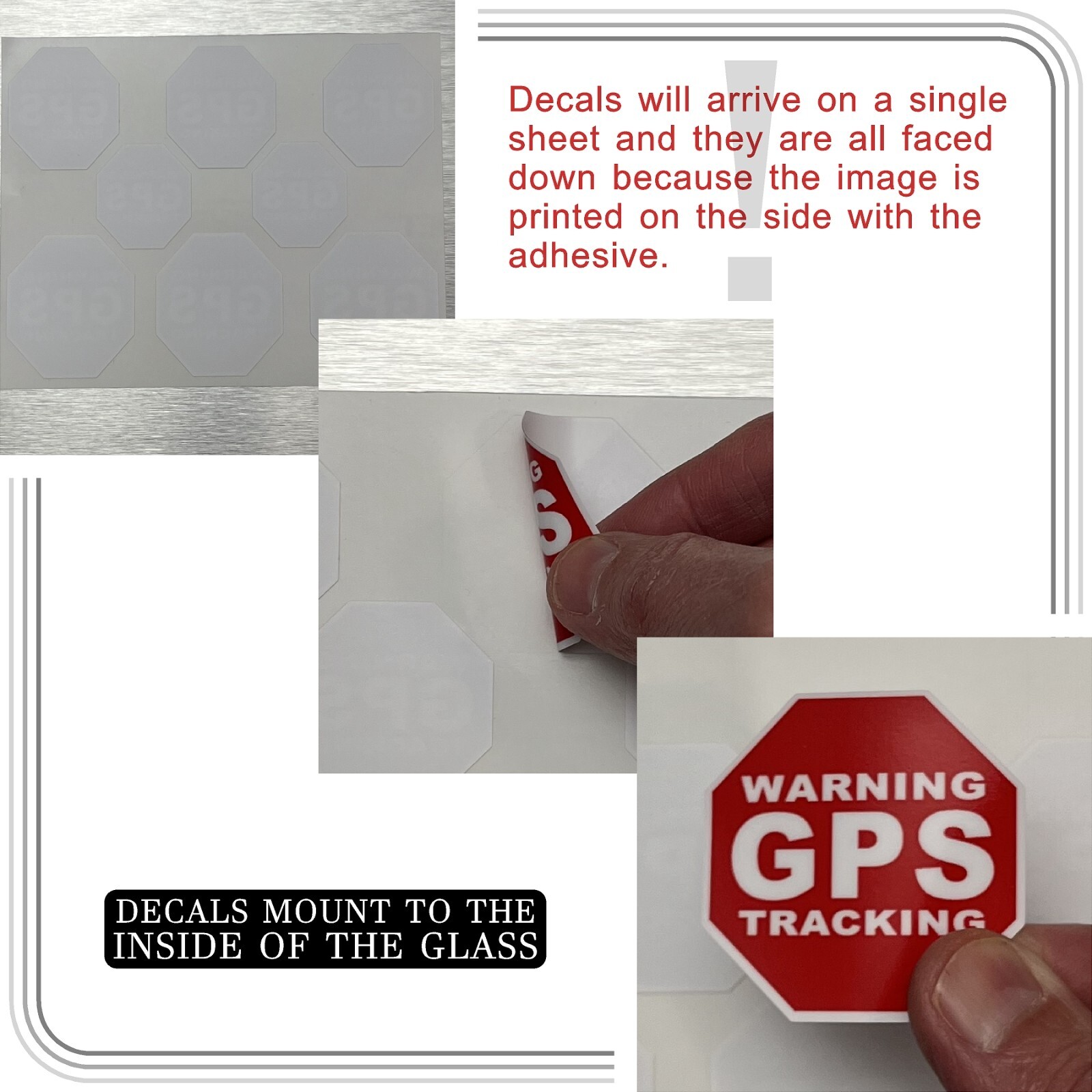 8 PACK INSIDE MOUNT GPS Tracking Stickers Theft Deterrent "STOP" FREE SHIPPING!