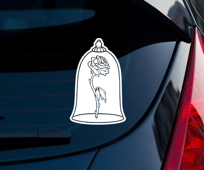 Beauty and the Beast Rose Indoor/Outdoor Matte White Vinyl Decal 3.75"x5.8"