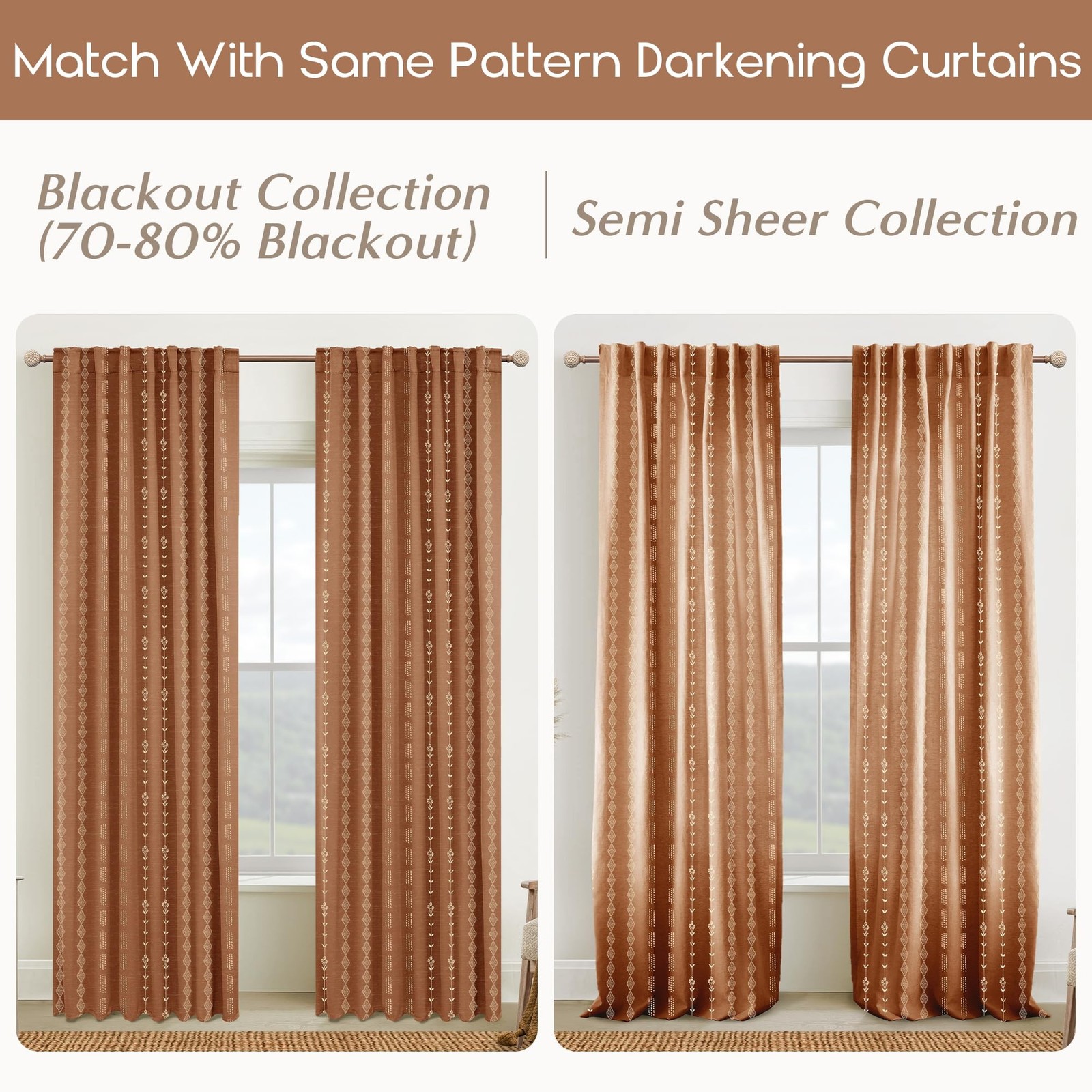 Boho Curtains 2 Panels Patterned Farmhouse for Living Room Bedroom,Vintage Fl…