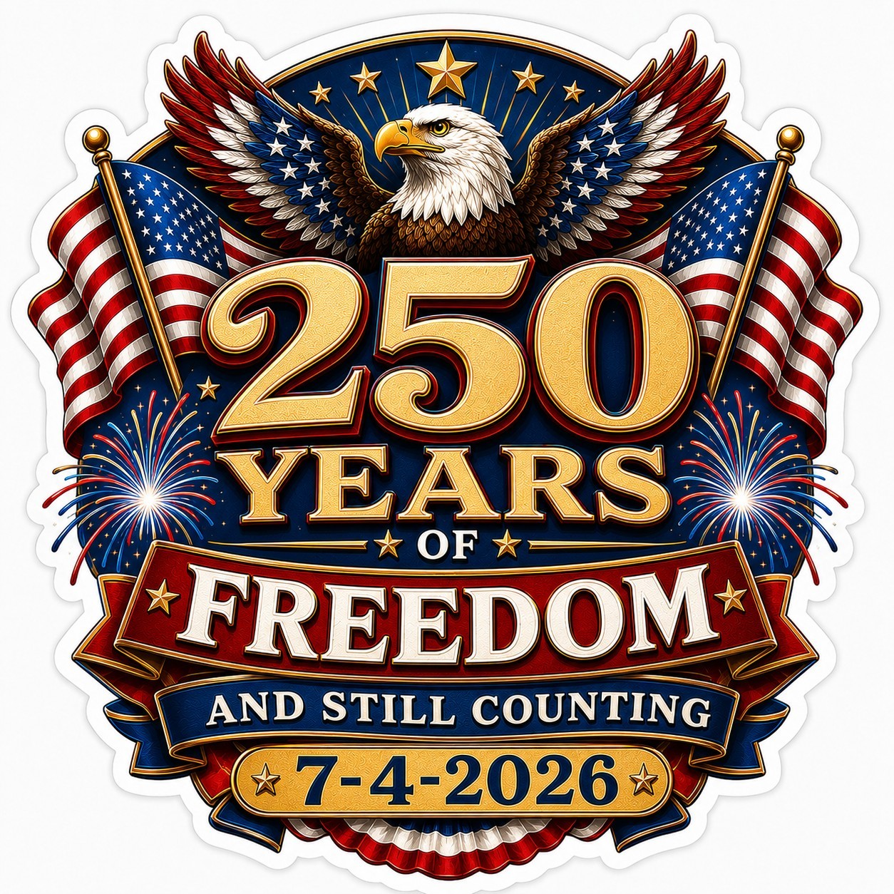 250 Years of Freedom Eagle Flag Vinyl Sticker Decal 7-4-2026 Patriotic