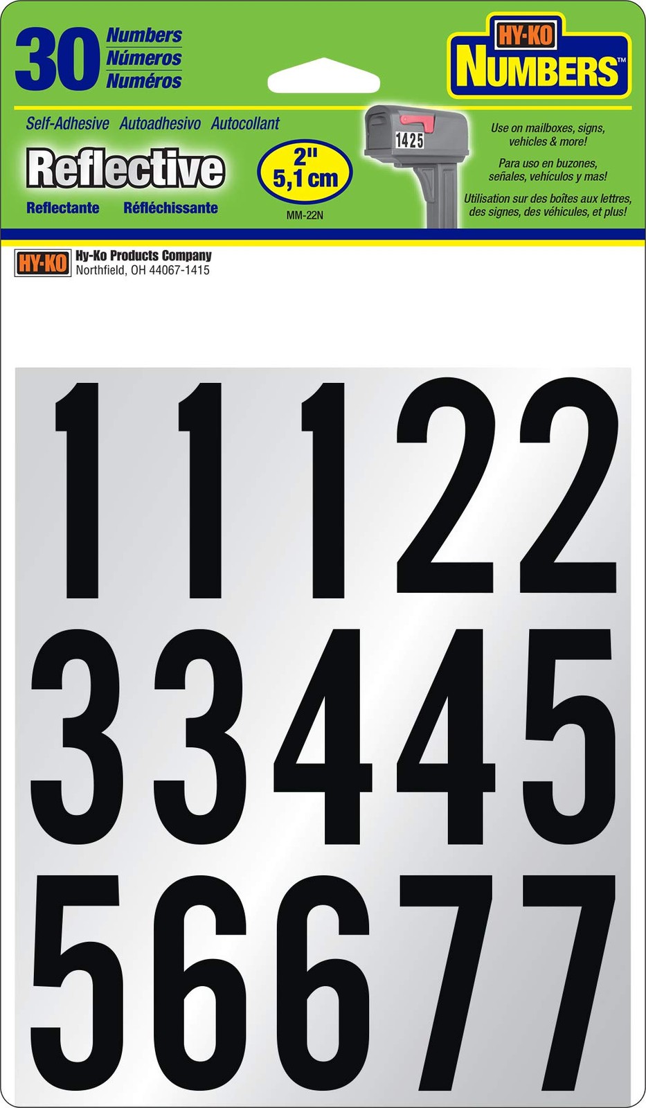 2 Inch Black Reflective Self Adhesive House Number Stickers for Mailboxes