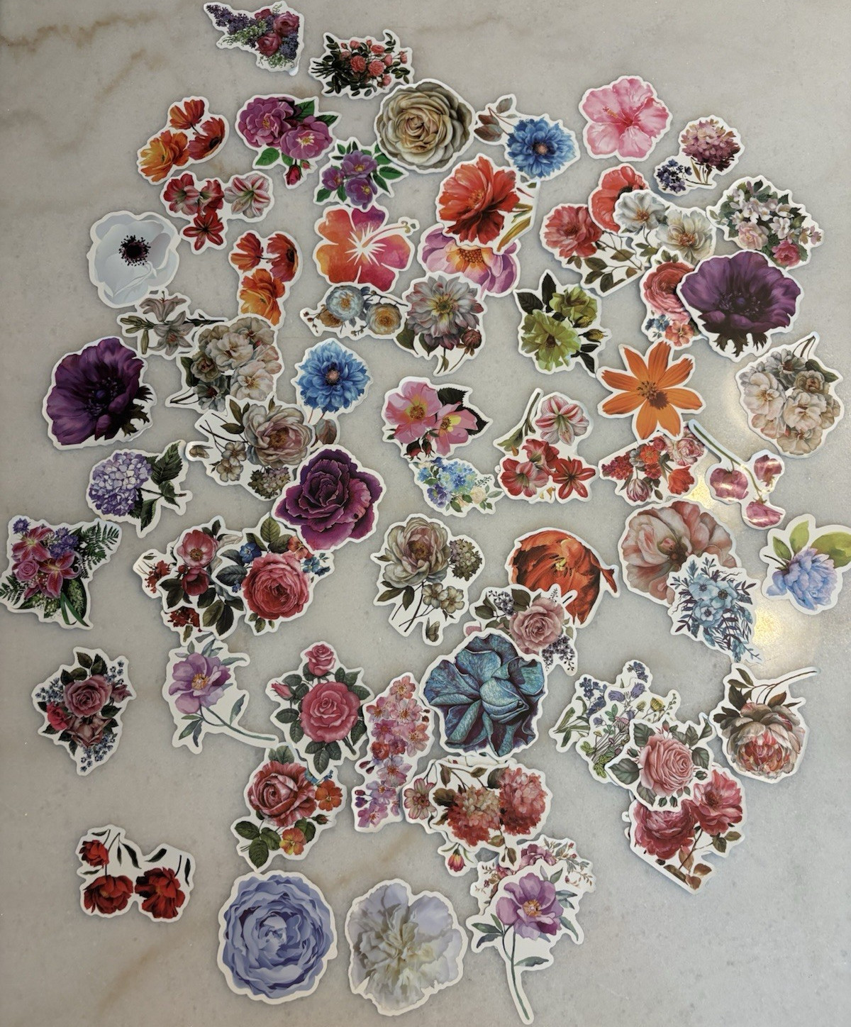 Floral Flower Stickers/Decals Multicolor Assorted Mixed Designs Lot of 70