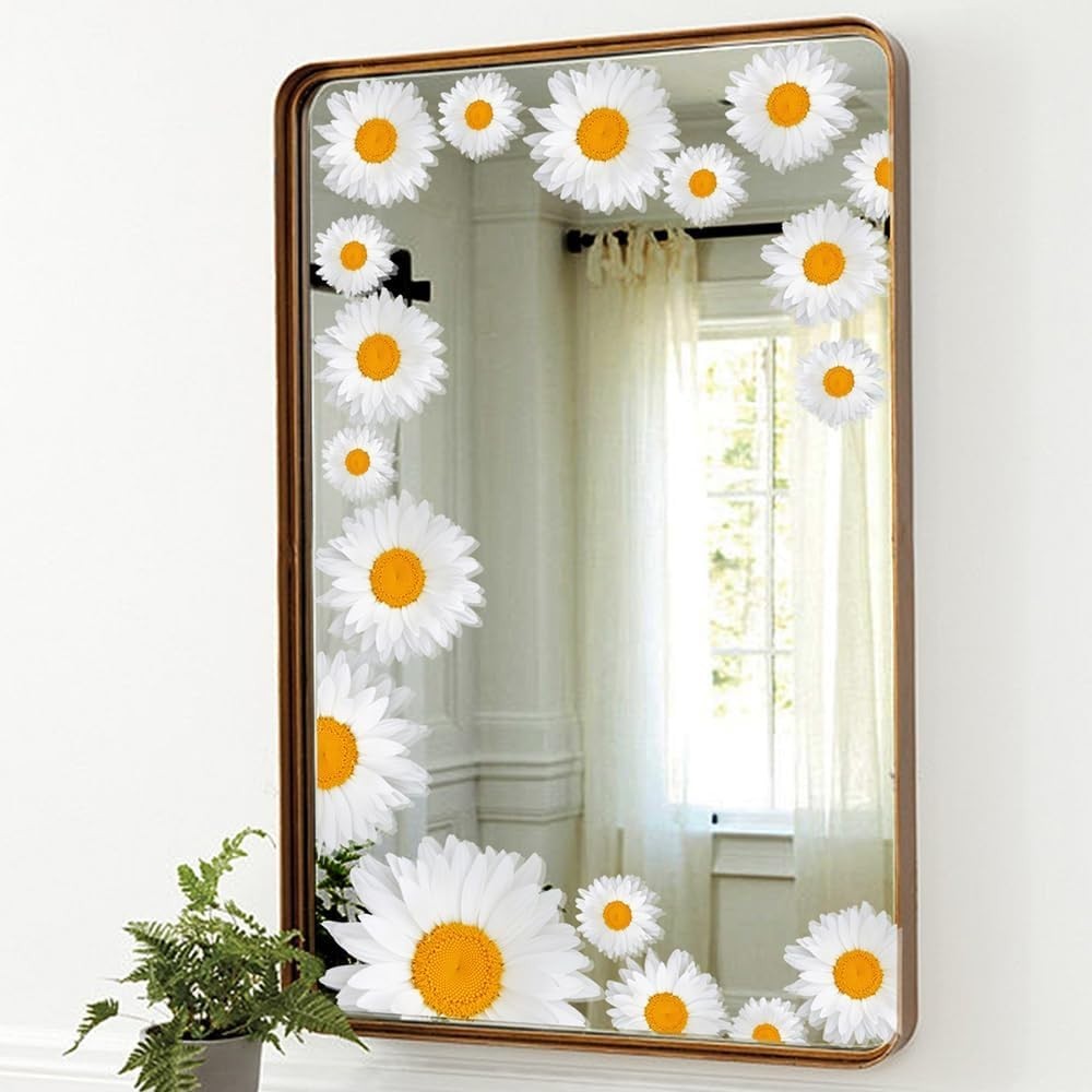 Daisy Pattern Decals, White Flower Stickers Peel and Stick Decor