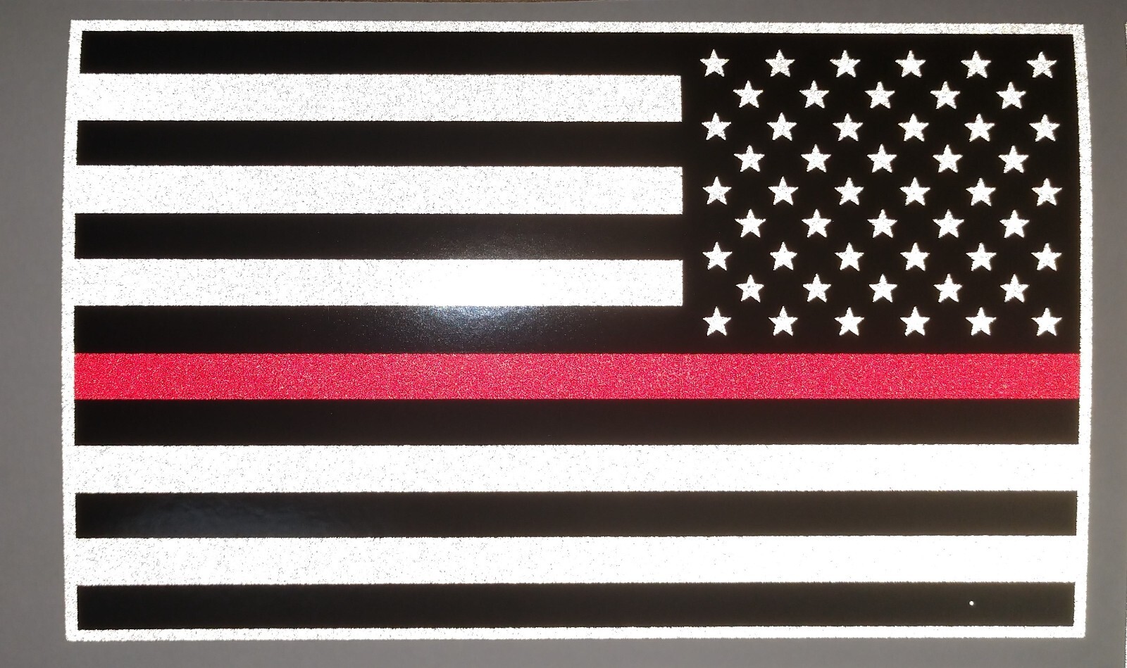 REFLECTIVE Black and WHITE FLAG THIN RED LINE DECAL fire EMS Mult Size Reversed