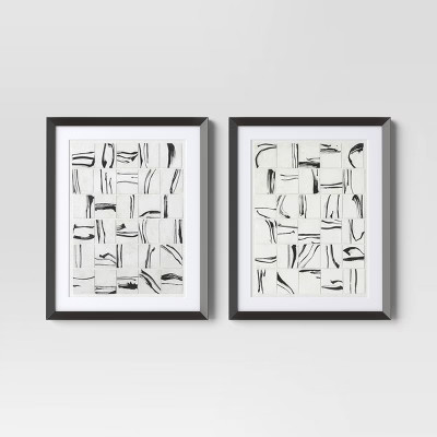 (Set of 2) 16"x20" Patterned Lines Abstract Framed Arts Black – Threshold