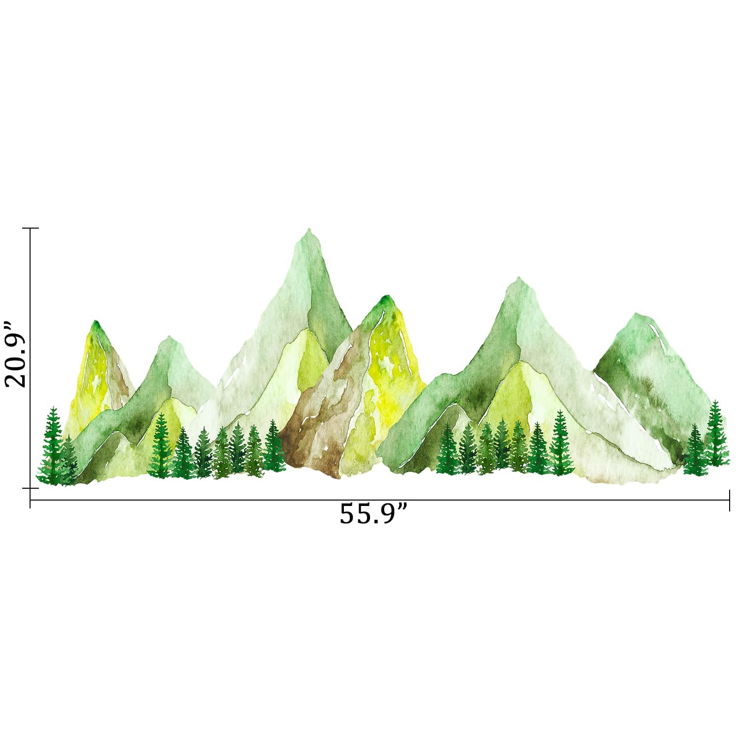 Mountain Wall Decal with Pine Trees – Scenic Forest Range Wall Stickers, Boho…