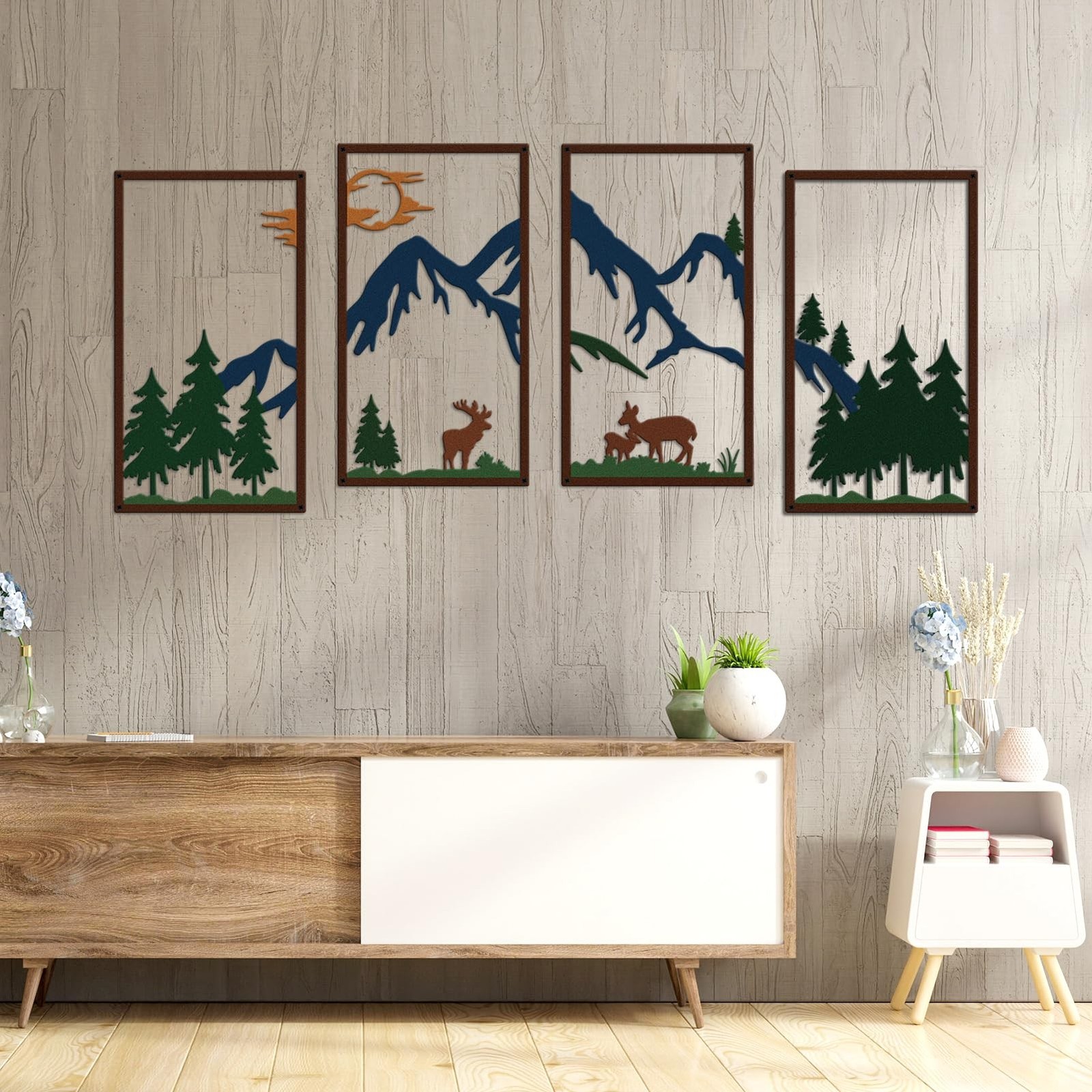 DUOOLN 4 Pcs Mountain Scene Metal Wall Decor, Line Drawing Wall Art, Abstract…