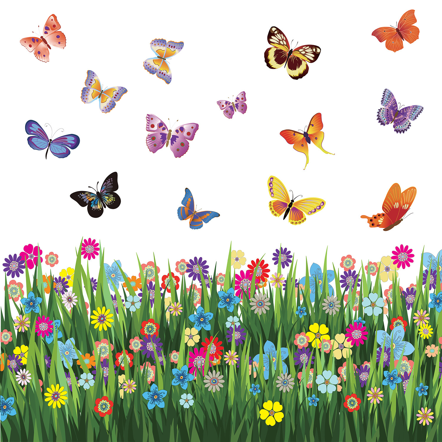 Walplus Spring Colorful Butterflies Grass Wall Stickers Decal Nursery Room Decor