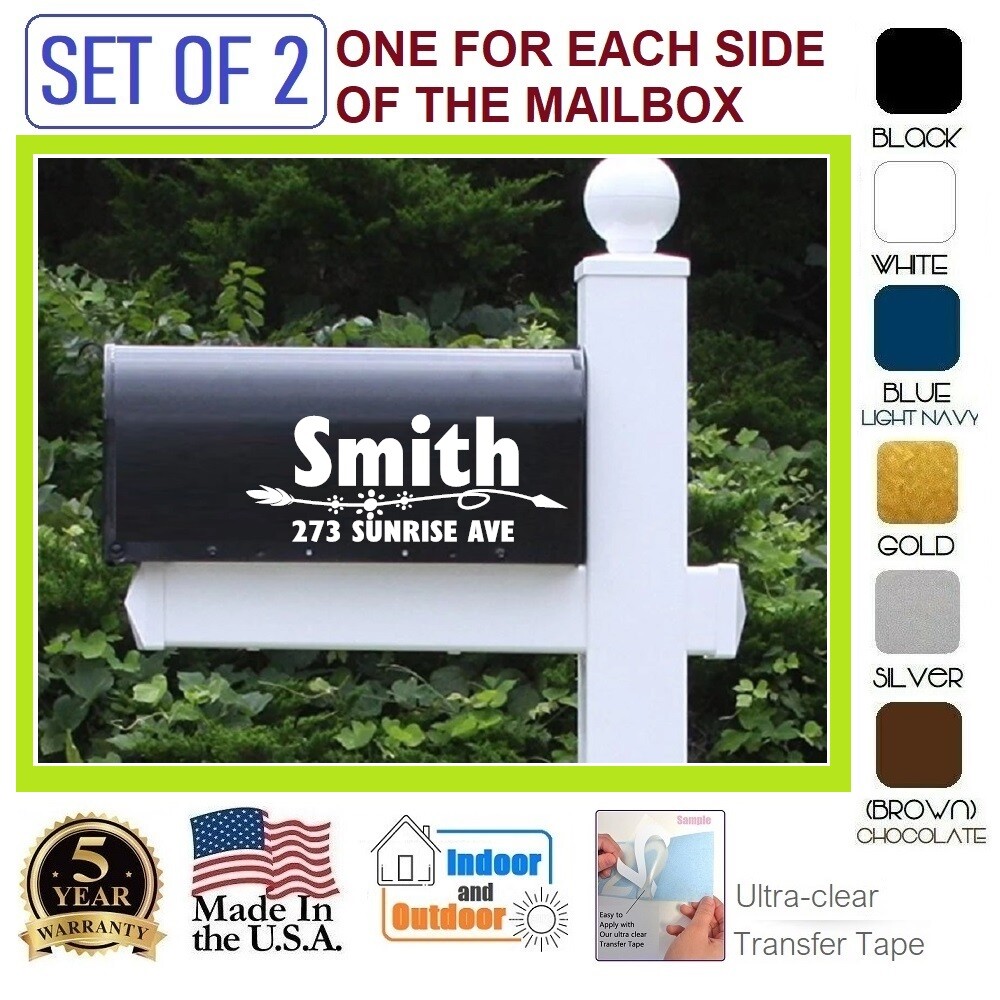 SET OF 2 CUSTOM PERSONALIZED VINYL MAILBOX NUMBERS NAME DECAL, (Model 22)