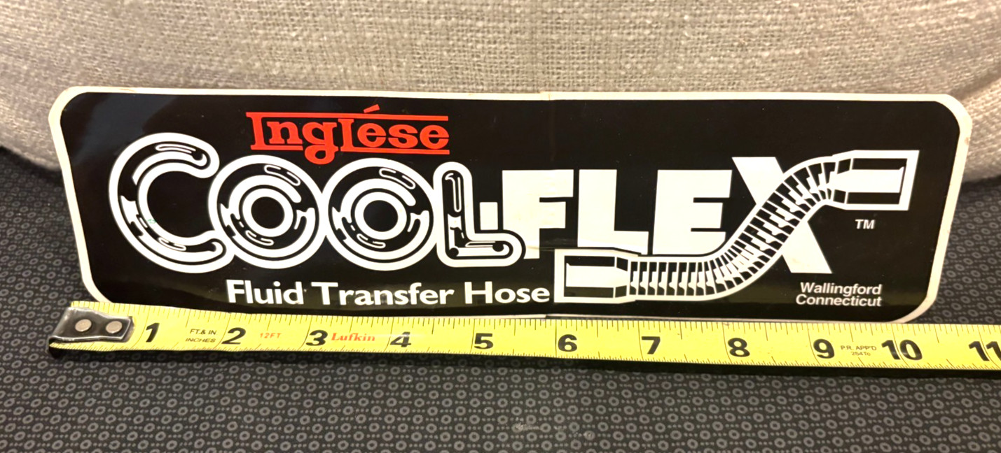 Vintage! Large Inglese Cool Flex Sticker! Black, Red & White Fluid Transfer Hose