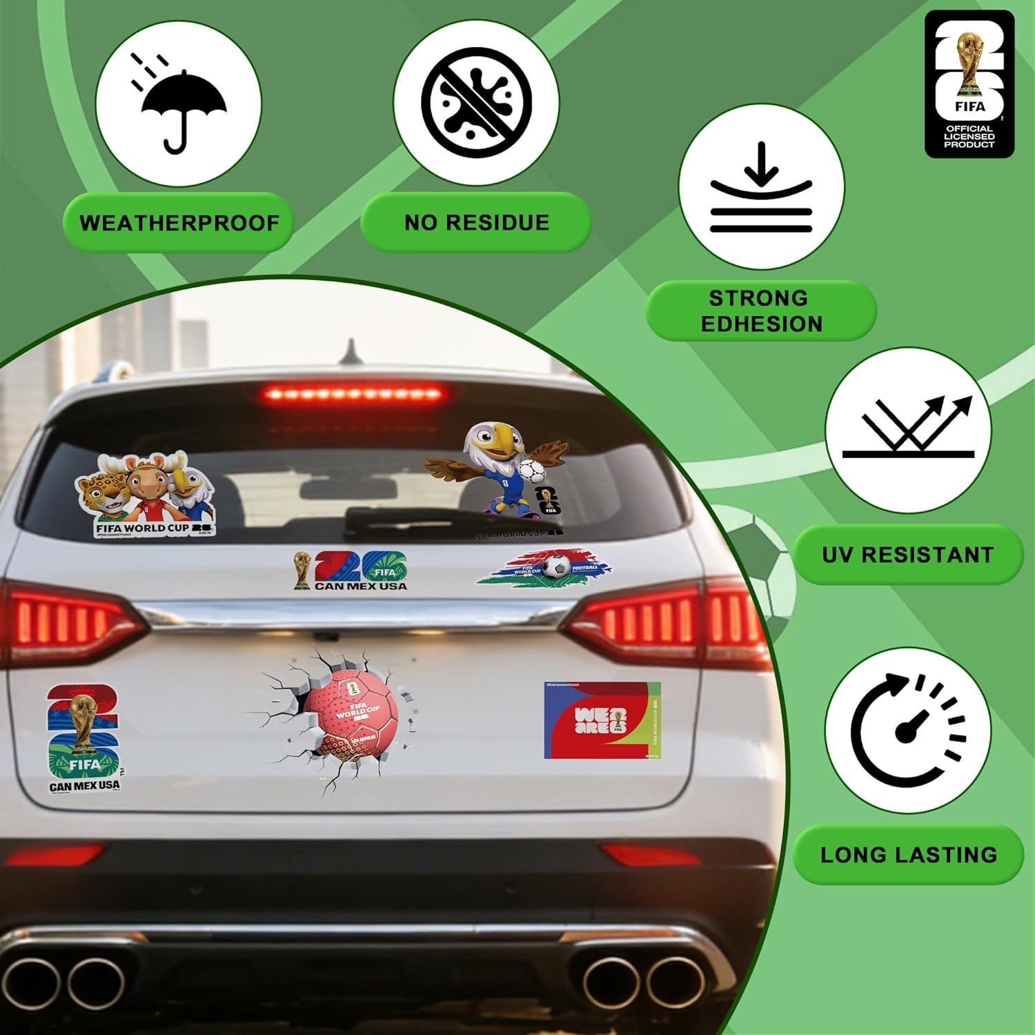 6 PCS Pack – FIFA World Cup 2026 Theme Car Stickers – Design Varies – Soccer Fan