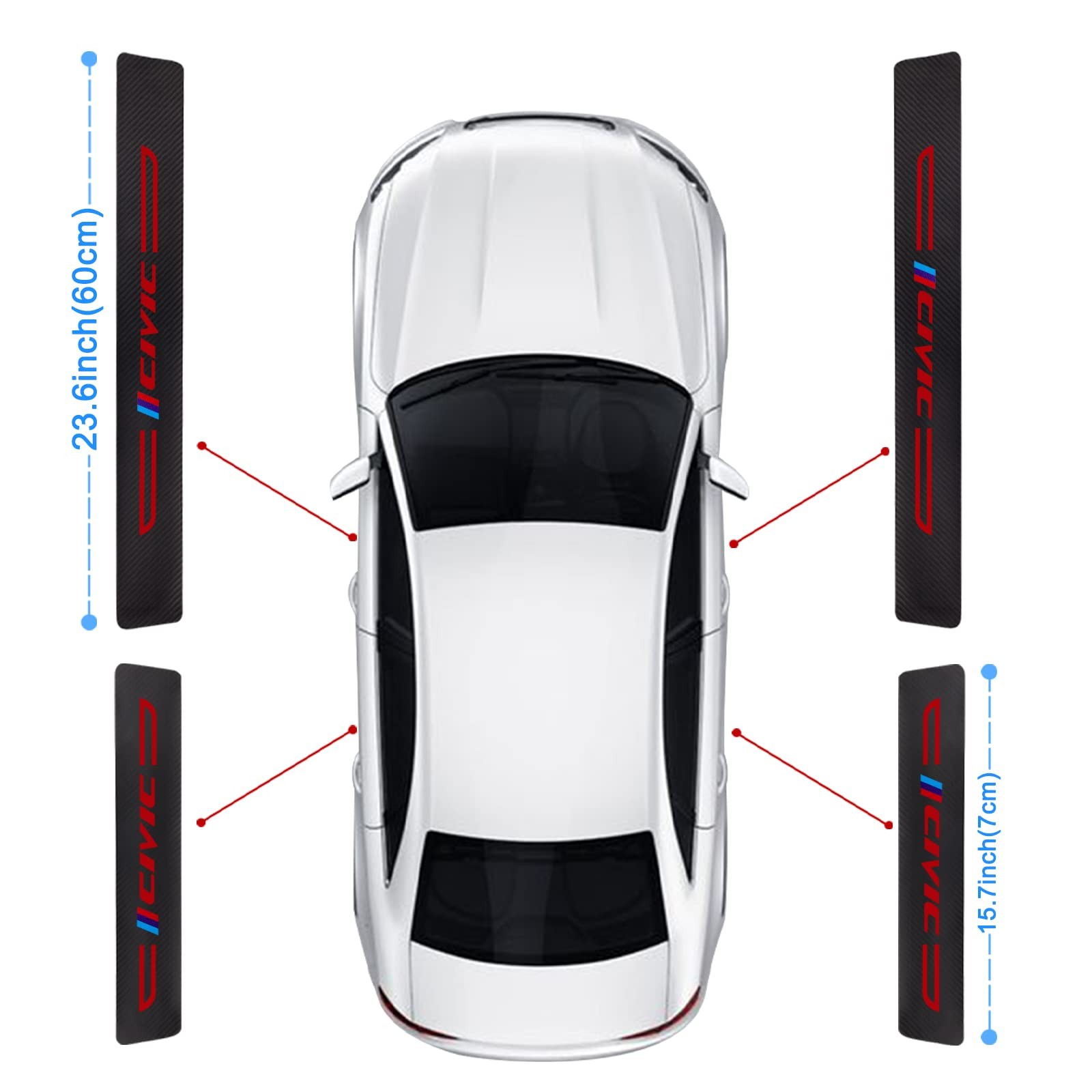 4Pcs Door Sill Protector Reflective 4D Carbon Fiber Sticker for Honda Civic