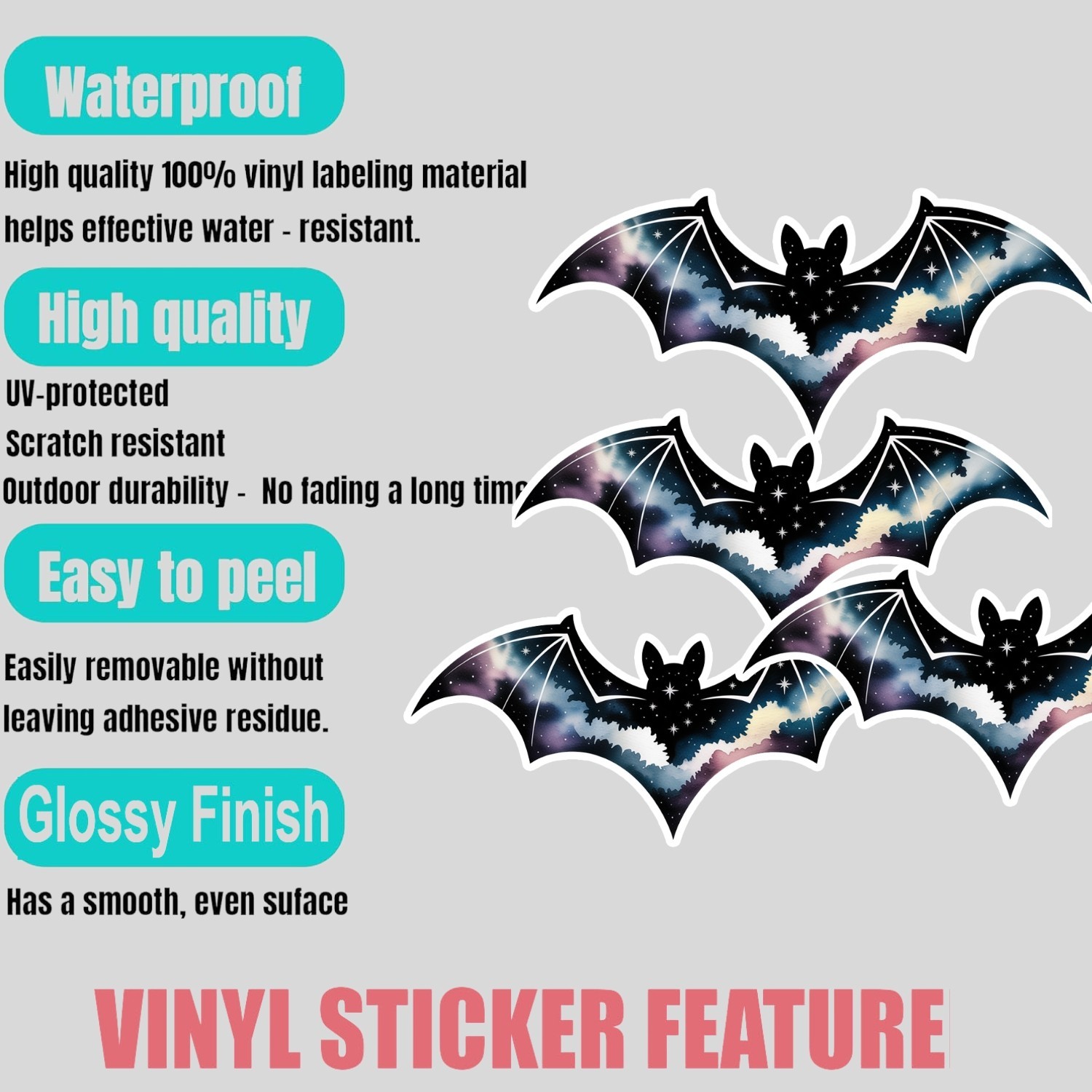 4pcs Galaxy Bat Stickers – Waterproof Vinyl Bumper Decals