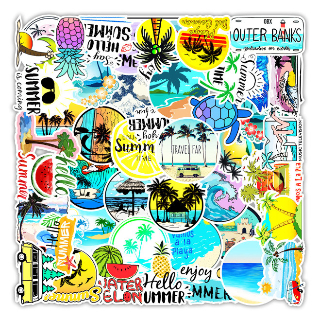 50 Pcs Stickers Summer Vacation Beach Tree Luggage Skateboard Car Phone Vinyl