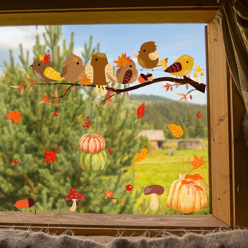 Cute Birds Static Window Stickers Decal Glass Home Furniture PVC Pumpkin