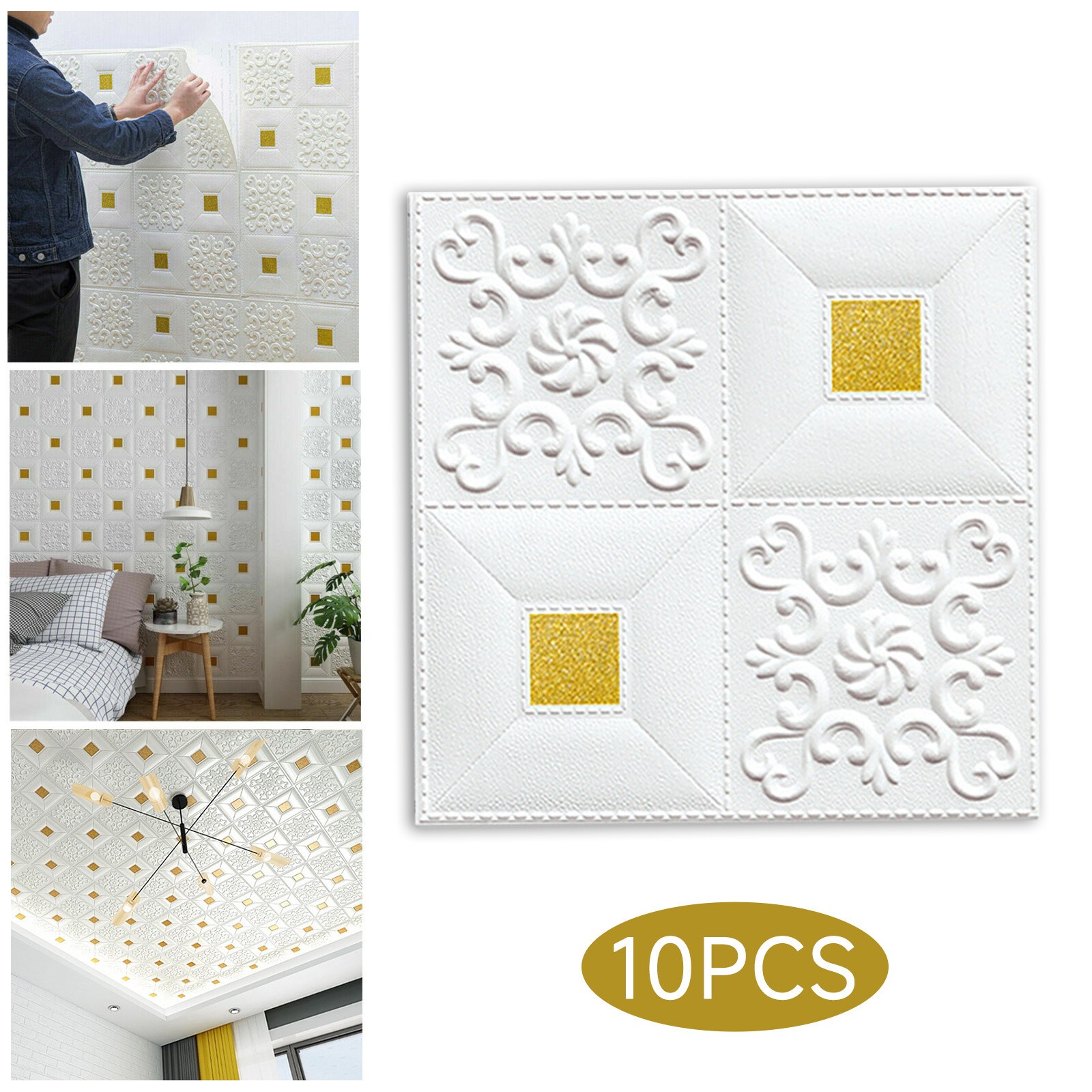 10 Pcs 3D Wall Panels Self-adhesive Tile Brick Sticker Foam Wallpaper Waterpro4Z