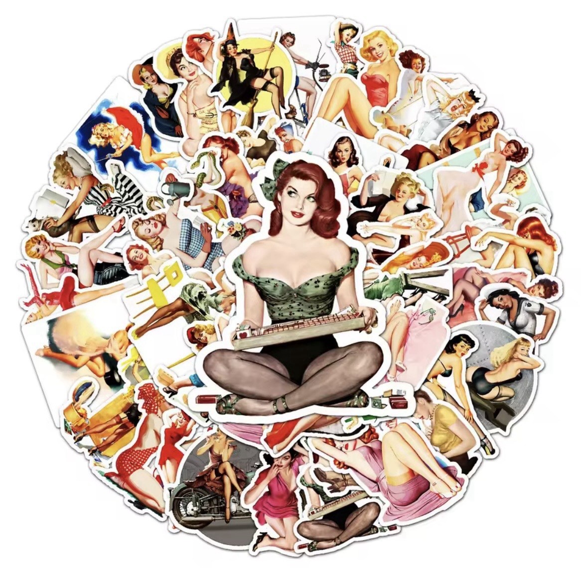 Retro Pin Up Style Stickers 50pk Sexy Fun Mix Matte Finish Sticker FREE SHIPPING