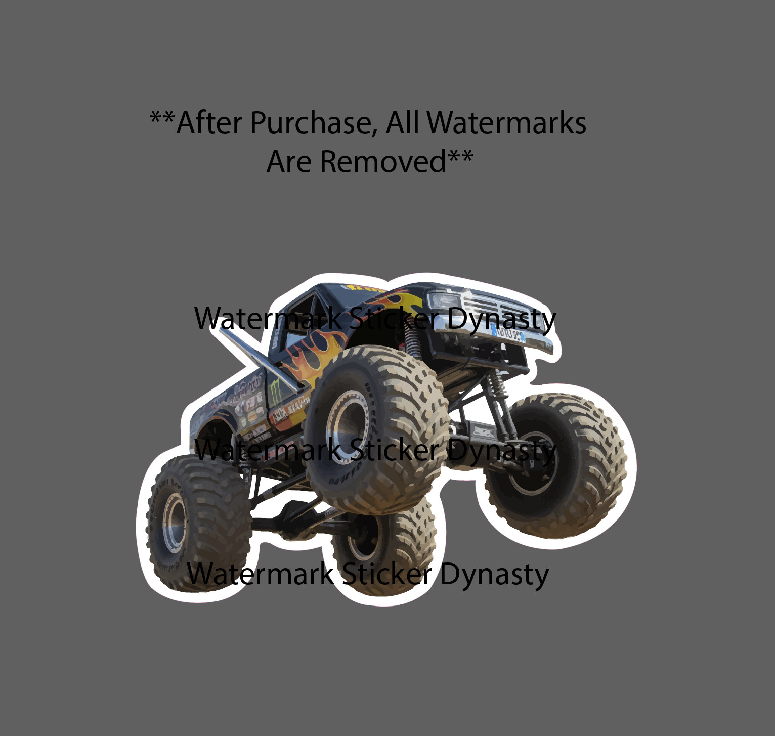Monster Truck Sticker Waterproof Decal Monster Jam Fire Flames Gift NEW